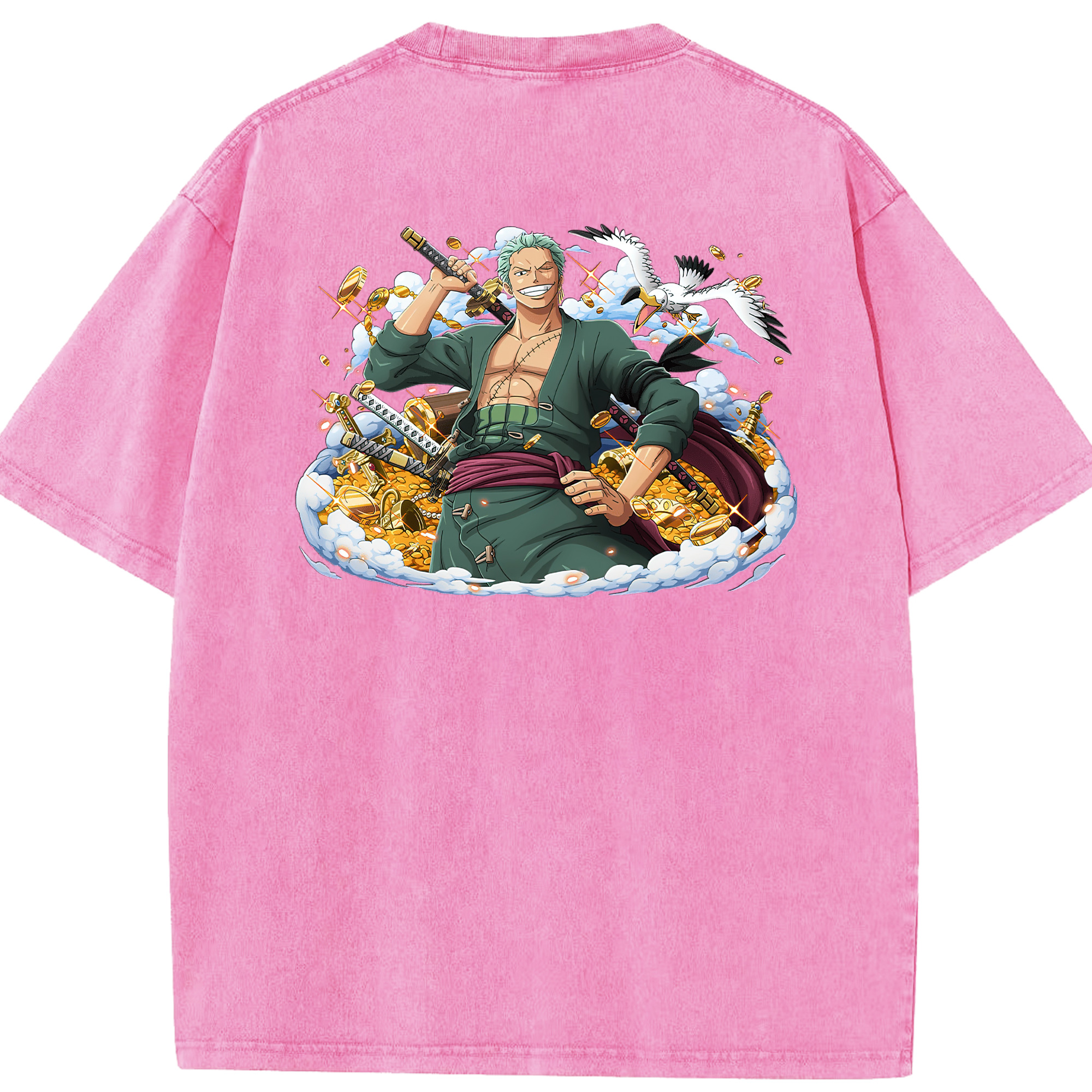 ワンピース ロロノア・ゾロ ONE PIECE Roronoa Zoro 綿100% ヴィンテージ風 半袖Tシャツ（背面プリント）